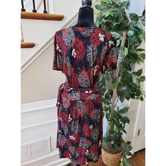 Lux Women's Multicolor Polyester V-Neck Short Sleeve Knee Length Wrap Dress L - Picture 9 of 12